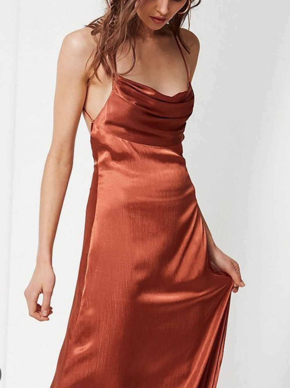 Urban Outfitters Rust Satin Backless Slip Dress